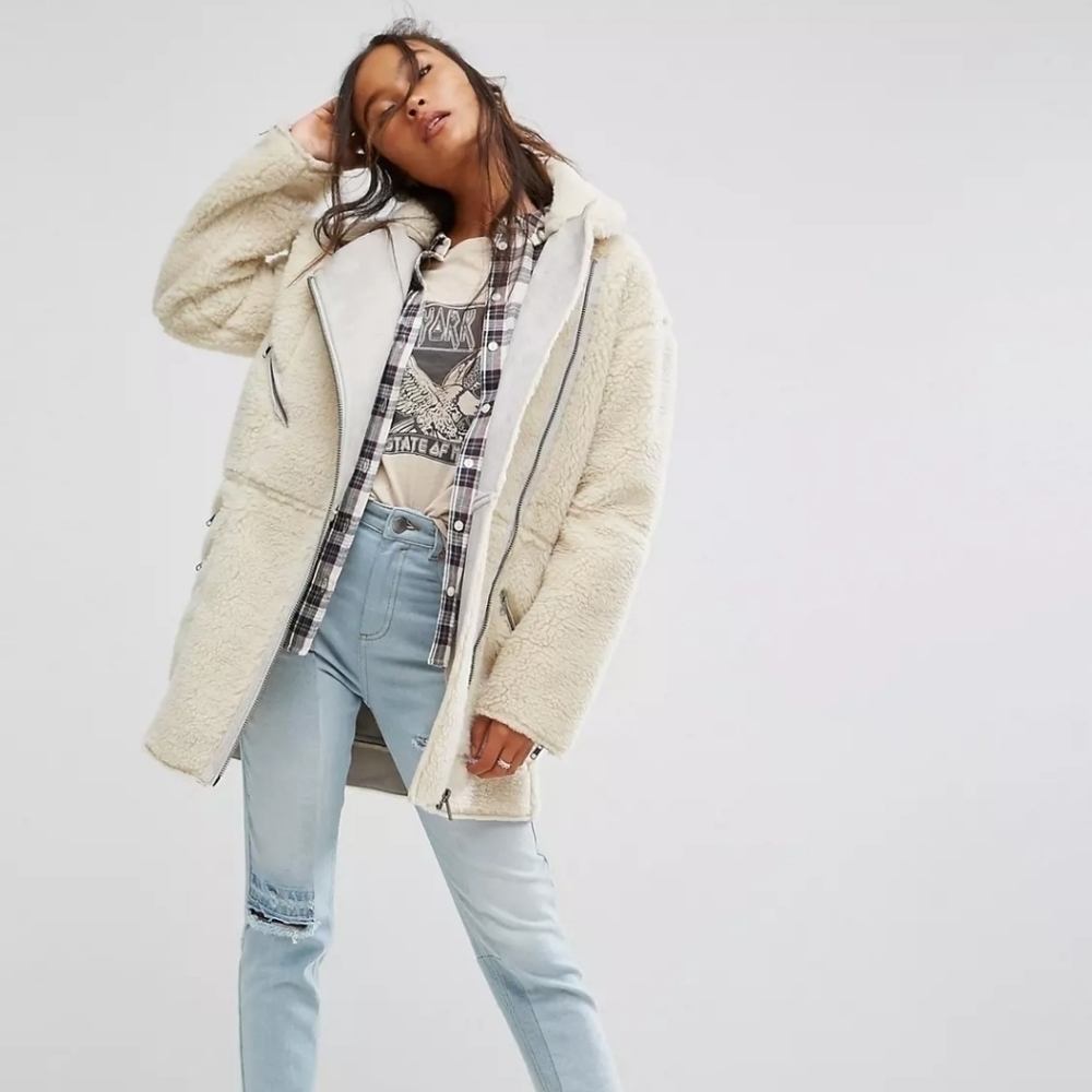 Women's Cream Shearling Jacket - Picture 2 of 14